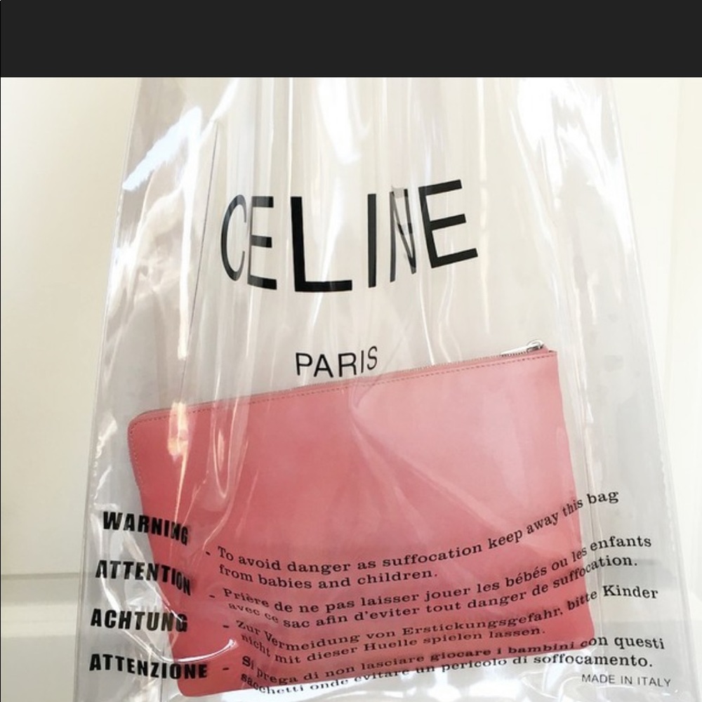 Celine Clutch Pouch rose leather&clear pvc tote - Picture 15 of 16